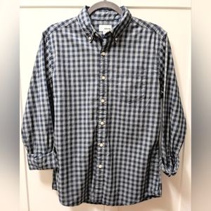 SONOMA, Gingham woven top, Button down, Navy and Grey, Size Small.